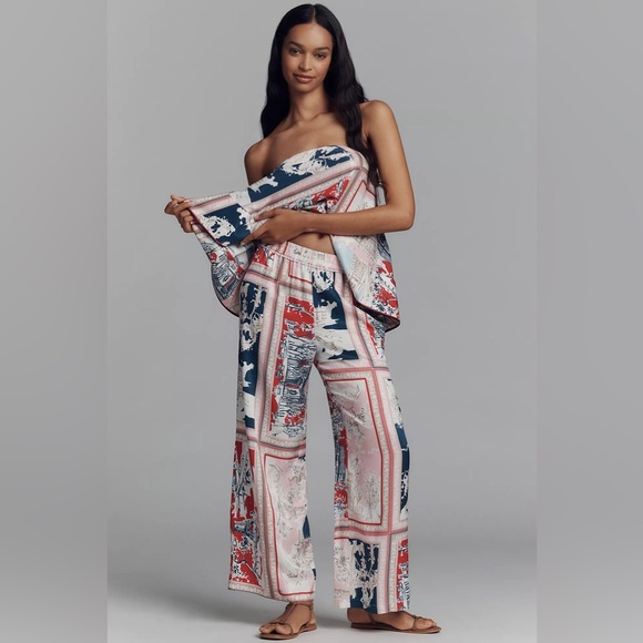 NWT! Anthropologie Maeve The Brooklin Printed Wide-Leg Pull-On Pants - Medium 🟢 - Picture 1 of 6